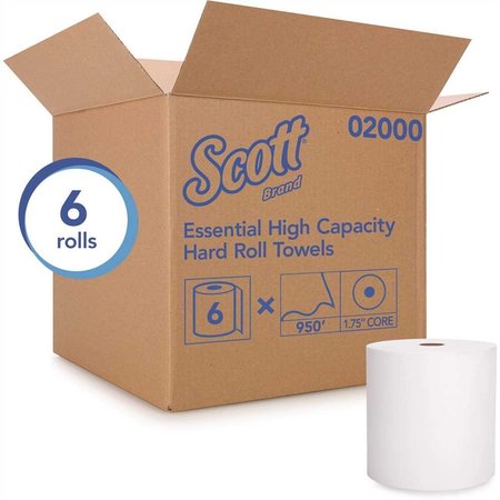SCOTT 1.75 in. Core White Hard Roll Paper Towels 950 ft./Roll, 5 700 ft./Case, 6PK 02000